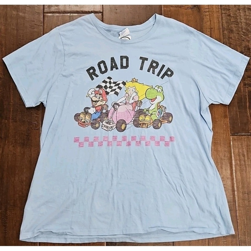 Nintendo Womens XXL Mario Road Trip Short Sleeve Blue Graphic T Shirt